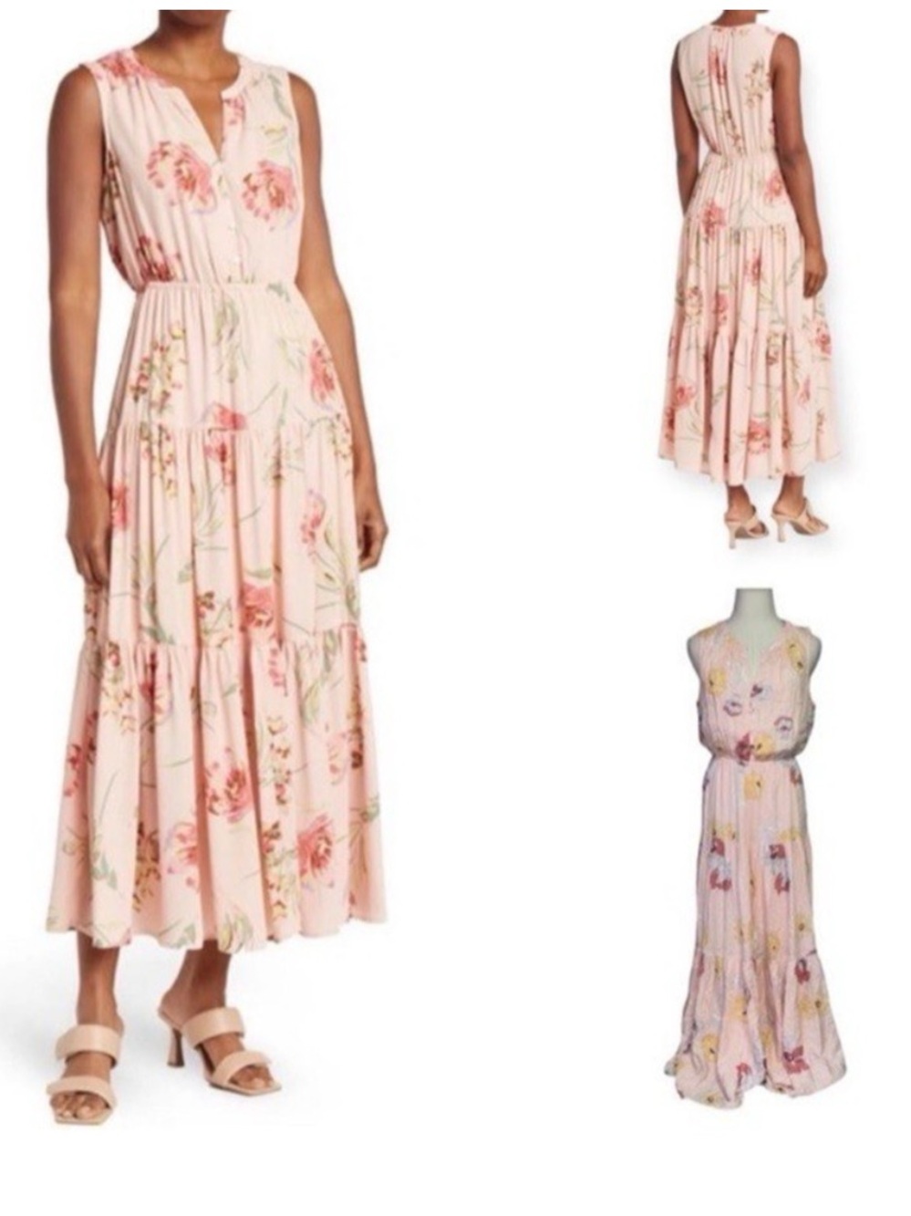 DR2 Peachy Blush Floral Tiered Sleeveless Maxi Dress Size Medium